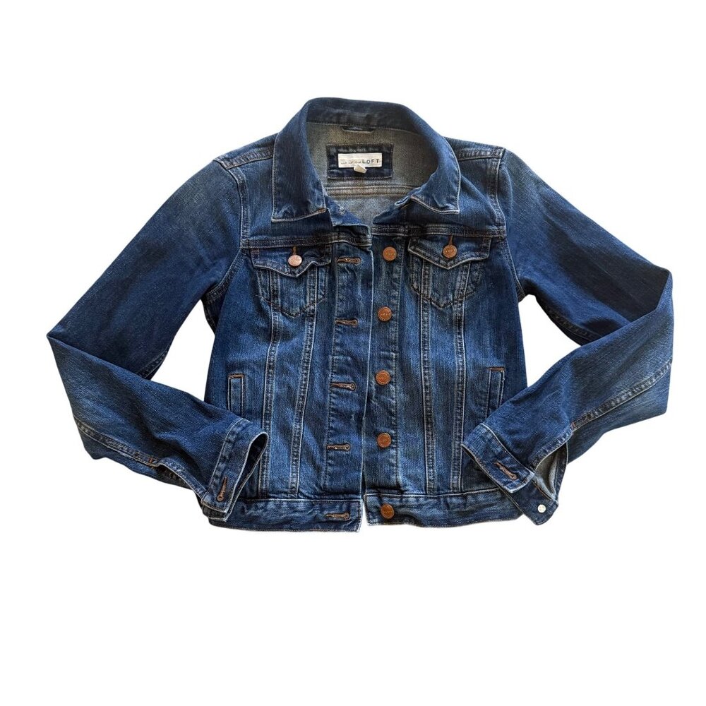 Loft Womens XXS Denim  Jean Jacket Classic Fit Button Front Medium Wash Blue